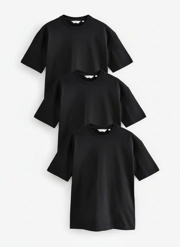 3 Pack Black T-Shirts Fit Heavyweight