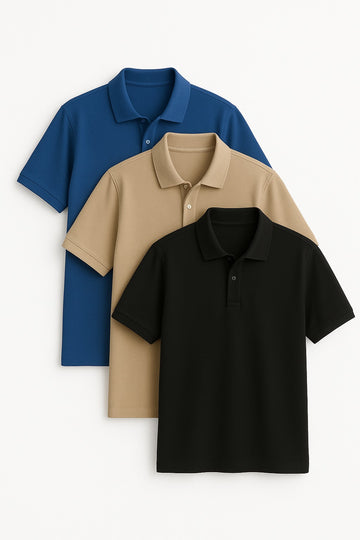 3 Pack Polo Shirts Regular Fit Short Sleeve Jersey