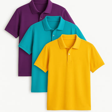 3 Pack Regular Fit Short Sleeve Jersey Polo Shirts